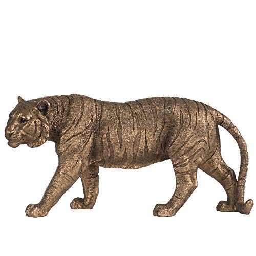 Escultura Decorativa Tigre Andando Dorado Antiguo 11.4 in