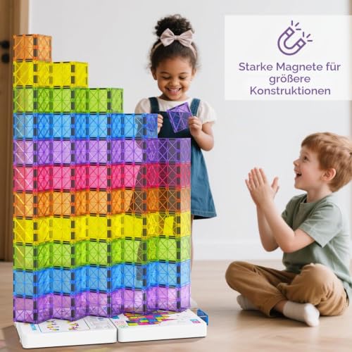 100 Teile größere Magnetische Bausteine with Metallkasten, 7,5 cm Magnetische Fliesen STEM Magnet Spielzeug für Kleinkind… – Ansicht 4