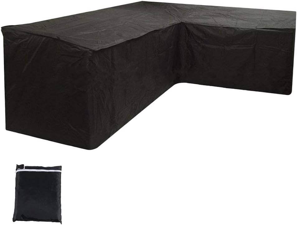 78Henstridge Waterproof L-shape Garden Furniture Cover Dustproof Outdoor L Shape Black Furniture Protector with Storage Bag (300 x 300 x 90 cm)
