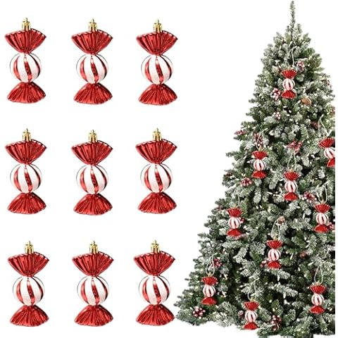 12Pcs Christmas Glitter Candy Ornaments,Plastic Xmas Candy Christmas Tree Pendant Cover