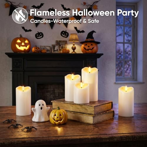 Image of Raycare Outdoor Waterproof Flameless Candles, Battery Operated LED Candles with Remote Control and Timer, Electric Fake Plastic Pillar Candles, Ivory White, Set of 6(3 inchx4 inch5 inch 6 inch)