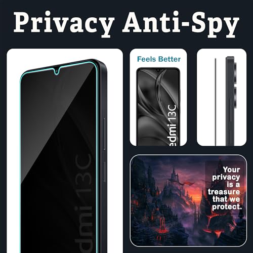 Image of ArmourPro Privacy Tempered Glass Screen Protector Compatible for Redmi 13C (6.74 Inch) with Edge to Edge Coverage and Easy Installation kit (Pack of 2)