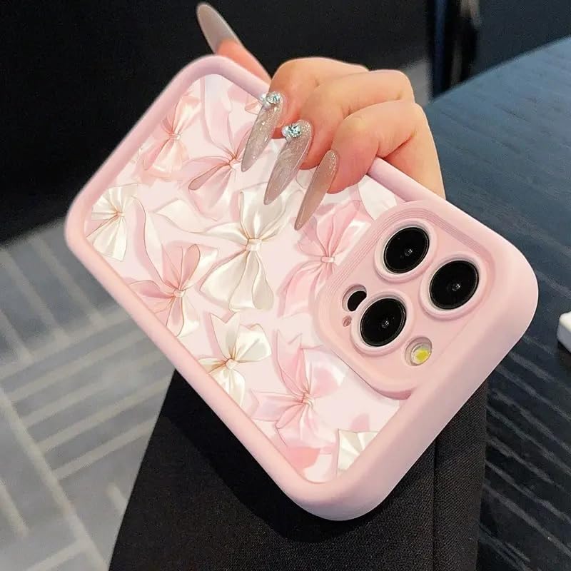 Image of COVERLY White Ribbon Back Case Cover for iPhone 12 Pro | Hot Pastel Pink Bow Knot Cute Design | Camera Lens Protection | Soft TPU Silicone Fashion Aesthetic Cover for Girls & Women (Pink, Shockproof)