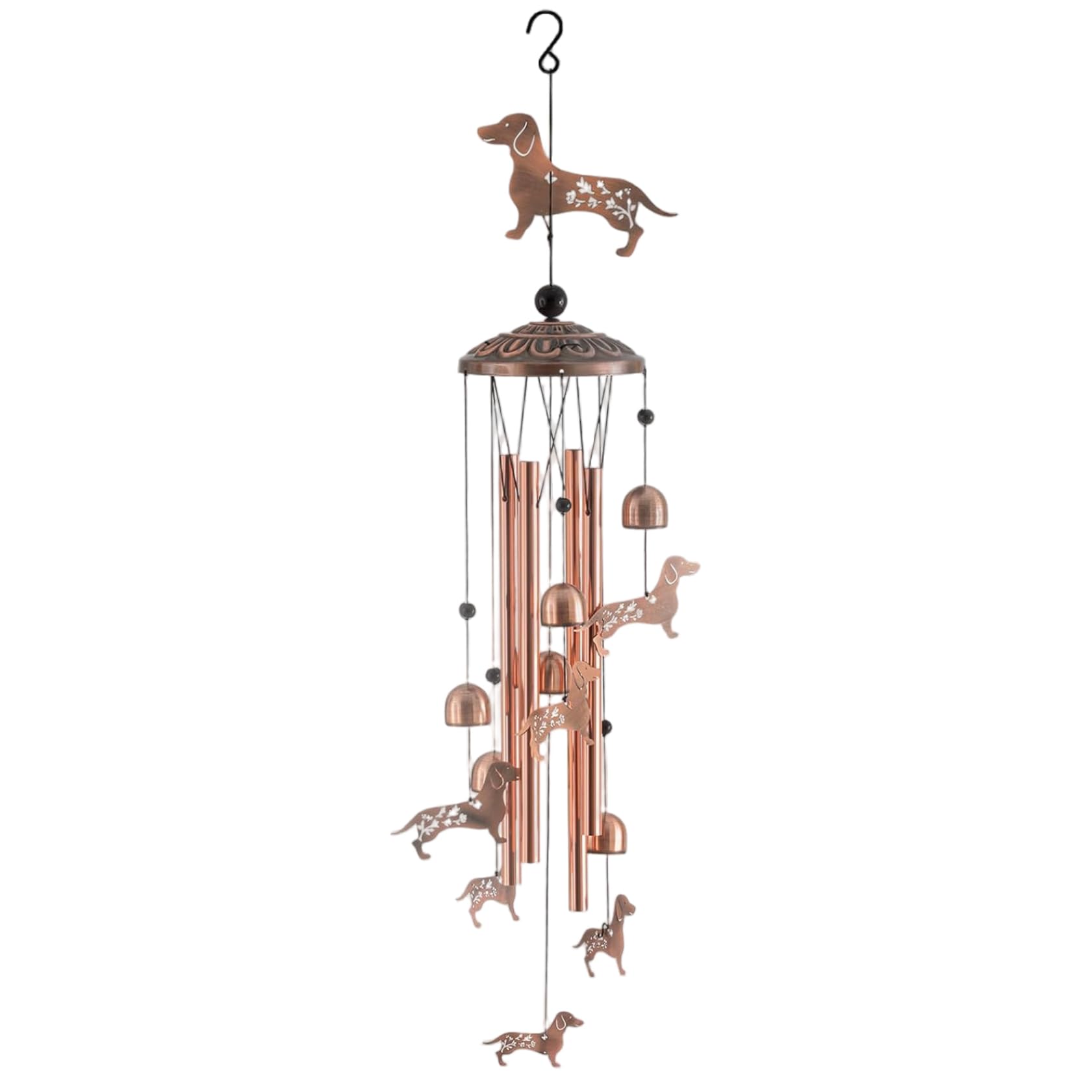 Muzrunq Dachshund Wind Chime, 36 Inch Metal Wind Chimes with 7 Dogs 6 Bells and 4 Aluminum Tubes, Dachshund Metal Windchimes for Outside Women Men Gifts