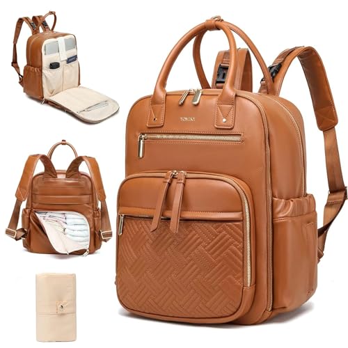 Yomiky Leather Diaper Bag Backpack for Women with Multiple Pockets,Laptop Compartment and Changing Pad.