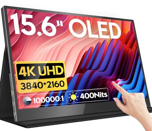 Image of HONGO 4K OLED Portable Monitor, 15.6 Inch Touchscreen UHD 3840X2160 100% DCI-P3 100000:1 Multi-Touch HDR USB-C HDMI Travel Monitor for Laptop PC Phone Mac Xbox PS5 /PS4