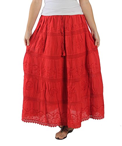 KayJayStyles® Full Length Womens Solid Embroidered Gypsy Bohemian Long Cotton Skirt