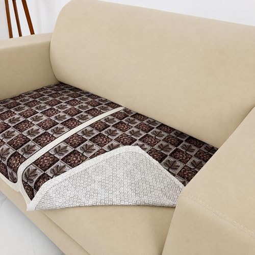 Image of Homerz Premium 'Maharaja Paradise Series' Sofa Cover | Net Fabric Sofa Cover | Washable, Anti-Dust Backed & Wrinkle Resistant Cover (Leafy Checks, 2 Seater, Only Seat Cover)