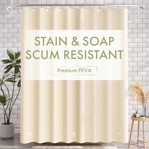 Image of AmazerBath Shower Curtain Liner, 72x72 Beige Shower Curtain Liners, Lightweight Plastic Shower Liner, Cute PEVA Waterproof Cream Shower Curtains for Bathroom with 3 Magnets and 12 Grommets