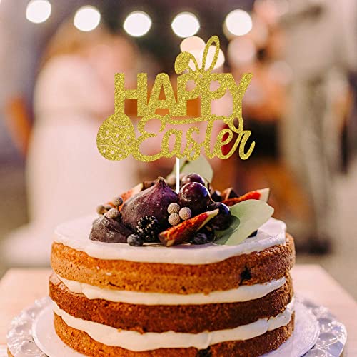 12Pcs Gold Glitter Happy Easter Cake Toppers Food Picks Cake Decorations For Easter Party Suppliers #TOP6