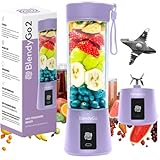 BlendyGo 2 smoothie mixer klein, mixer smoothie maker, mini blender, tragbarer mixer USB, Standmixer 400 ml (Lavendel)