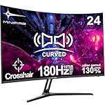 Minifire 24 Inch Curved Gaming Monitor 180Hz, Built in Speaker, FHD 1920x1080, Crosshair 1ms, sRGB130%, HDR, 1500R, FreeSync, 300cd/m², Frameless, HDMI＆DP Ports, VESA Compatible, Eye Care (MFG24C1)