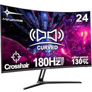 Minifire 24 Inch Curved Gaming Monitor, 180Hz,Speaker, 1ms, sRGB130%, HDR, 1500R, FreeSync, 300cd/m², FHD 1080P, Frameless, HDMI＆DP Ports, VESA Compatible, Eye Care (MFG24C1)