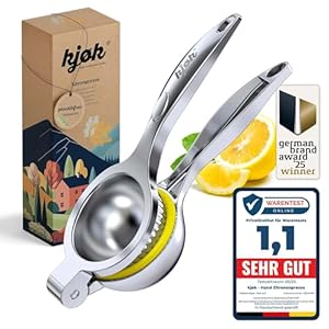 kjøk Premium Hand Zitronenpresse aus Zinklegierung in Chrom glänzend - Zitruspresse manuell Zitronen Handpresse gross - Metall Zitronensaftpresse für die Küche - Saft Juicer Lime Lemon Squeezer