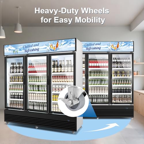 Image of Tylza Commercial Refrigerator, Three Glass Door Display Beverage Fridge, 59.06 Cu Ft Upright Beverage Cooler Merchandiser with Replaceable Advertising Light Board, Rebound Door, Fast Cooling