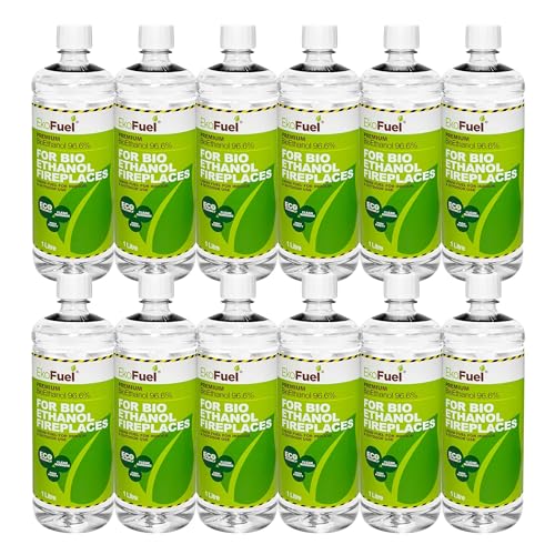 EKOFUEL (12 x 1 Litre) Premium Bioethanol Fuel Liquid Fuel for Fires Pits Fireplace | High Purity Clean Burning Bio | Indoor & Outdoor Ethanol Fuel