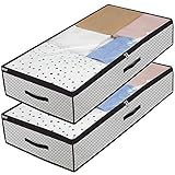 FTYEBDNC Lagerkorb Faltbar Unter Betttaschen, 1/2 Packung Große Lagerkosten Dicke Atmungsaktive Unterbettkleidung Mit Reißverschluss Organizer (2 Stück Hellgrau)/C/100X50X18Cm