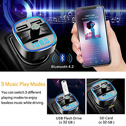 Bovon Bluetooth FM Transmitter for Car, Bluetooth Car Adapter MP3 Player FM Transmitter Receiver, Hands Free Calling, Dual USB Ports (5V/2.4A & 1A), led Display, Support SD Card USB Flash Drive - Thumbnail 5
