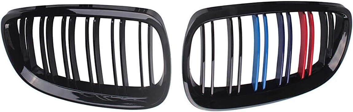 Front Kidney Grille Glossy Black Compatible with 2006-2009 3 Series E92 & E93 Double Slats Grill Gloss Black With M Color