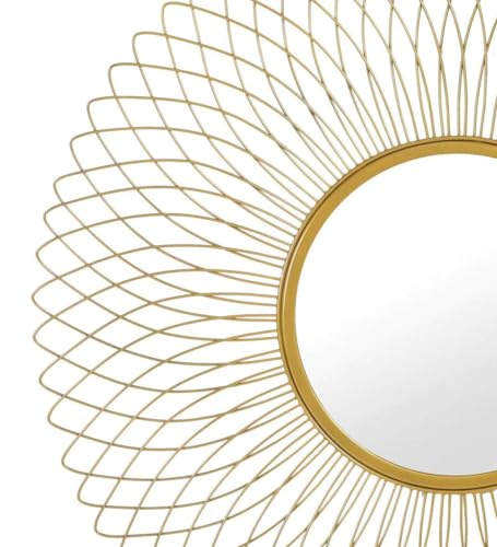 Image of Artemade Iron Wall Mounted Round Sunflower Design Mirror, Golden Finish Decorative Hanging Mirror for Living Room, Bedroom, Hall & Home Decor (60 cm)