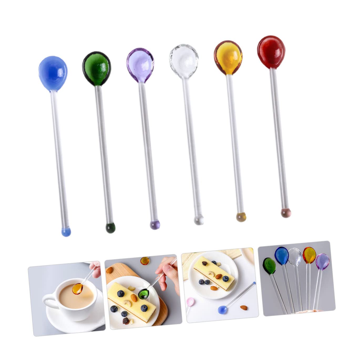 Mikinona 6pcs Colorful Glass Swizzle Sticks Elegant Stirring Sticks for Cocktails Coffee Juices Drinking Stirrer for Home Bar Parties Creative Lovely Design