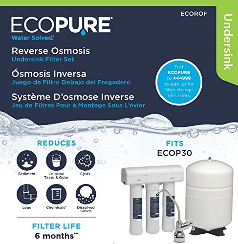 Image of EcoPure Reverse Osmosis Replacement Set for ECOP30 System - Includes ECOROF Pre /Post Filter Set + ECOROM RO Membrane, NSF Certified, DIY Twist-On Install
