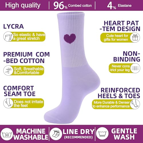 Image of inhees Women's Cotton Crew Socks - 6Pairs Above Ankle Fun Cute Heart Bootie Dress Socks - Gifts for Mother /Her