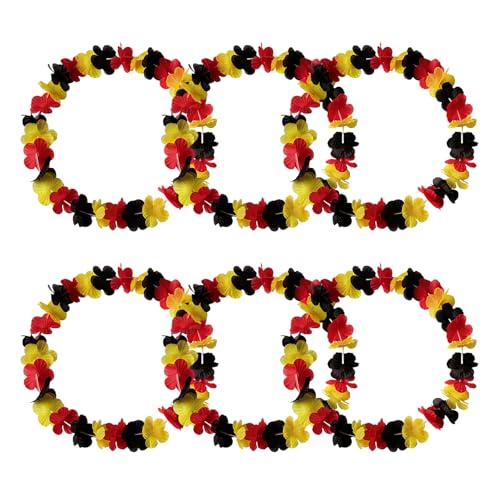 6 Stück Deutschland Fanartikel Blumenkette,Deutschland Blumenkette Hawaii Ketten Hawaiikette in Schwarz, Rot,Gelb Deutscher Uropameisterschaft Deko Nationalmannschaft Fanpaket für Fußballpartys
