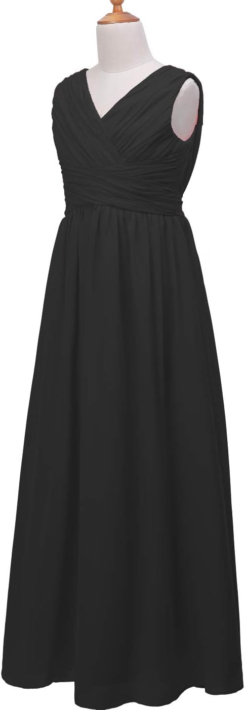 FAIRY COUPLE Girl's V-Neck Juniors Bridesmaid Party Dresses Long Flower Girl Dress - Image 3