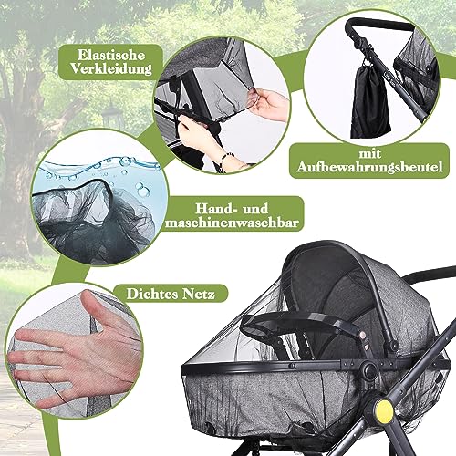 LEMESO Universal Insektenschutz für Kinderwagen Mückennetz schwarz Moskitonetz für Buggy mit Tasche