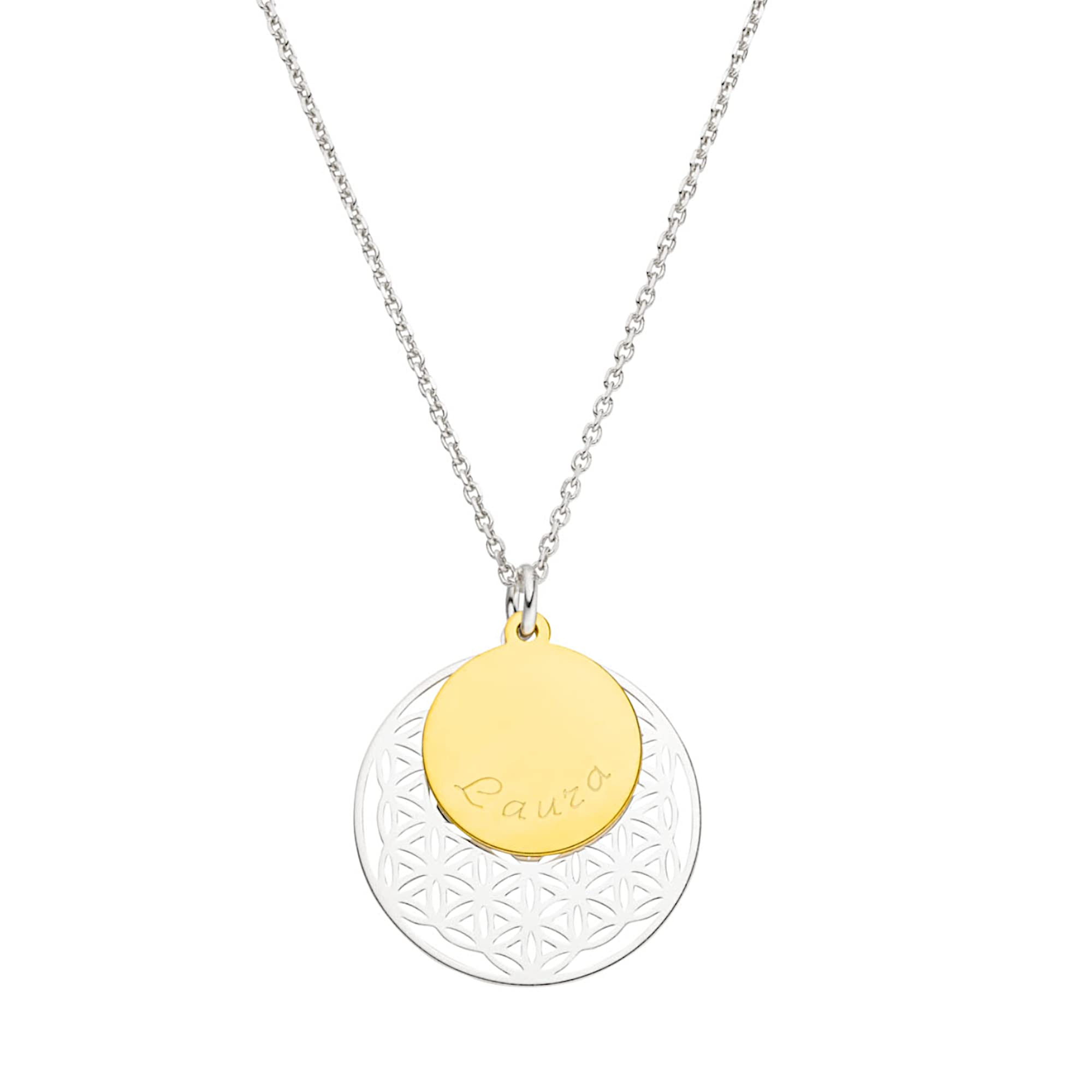 Lebensblume Halskette bicolor mit Gravur - 925 Silber teils vergoldet - personalisierbar