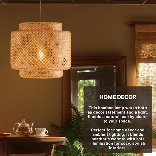 Image of Habere India-All the Cultures Fabricating India Bamboo Lampshade | Pendant Lamps | Boho Lamp Shade | Cane Lampshades | Rattan Lamp Shade | Wicker Lampshade (Diameter 40 CM, Height 37 CM)