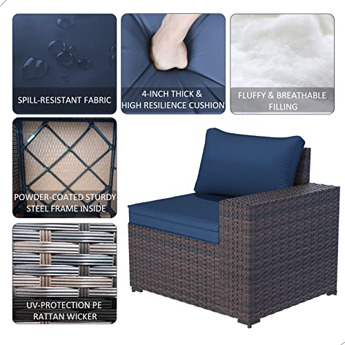 Kulunolo Outdoor Patio Furniture Sets 6 Pieces Sectional Furniture Pe Rattan Wicker Couch High Backrest Large Armrest Patio Conversation Set With Coffee Table And Cushion(Navy Blue) #TOP6