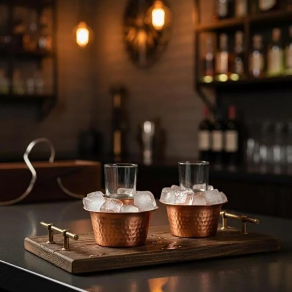Handmade Copper Raki Glass Cooler - Traditional Turkish “Ehlikeyf” Set - Options for 2, 4, or 6 pieces - Handmade by Kahramanmaraş Copper Masters - Elegant and Durable - Glasses Not Included (4)