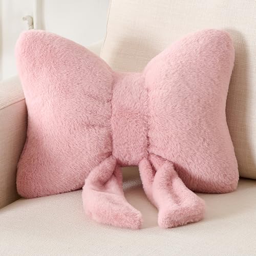 XIAIJIA Bow Pillow, Throw Pillows for Bed, Blush Pink Bow Pillows 16×13 in