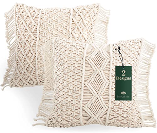 DeinKaufladen.com Boho Kissen Makramee Kissenbezüge mit Fransen [2er Set...