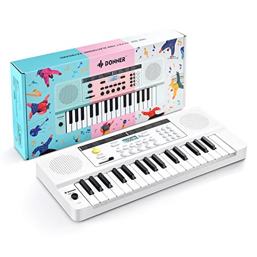 Image of Donner 32 Key Keyboard Piano, DEK-32A Mini Electric Keyboard for Beginners, Small Portable Electric Piano with LED Light Keyboard Teaching Mode, White
