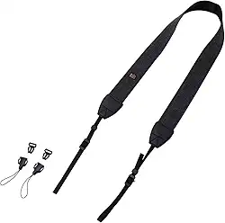 Alças de câmera com 2 fivelas de liberação rápida, alça preta para câmera rápida, alça de pescoço para câmera cordão de câmera para fotógrafos, Preto, 42.91x15.4inch
