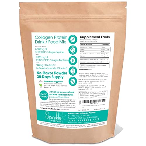 Sparkle Joint Boost (No Flavor) [30-Serves] Fortigel & Tendoforte Non-Gmo Collagen Peptides Protein & Calcium Ascorbate Vitamin C Supplement, Research Based Nutrition For Cartilage Ligaments Tendons #TOP1