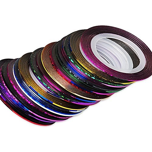 Gugzy® 10 Rolls Nail Art Striping Tape Line Sticker Tips DIY Mixed Colors Self-Adhesive Decal Tools (1mm) 2