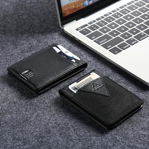 Wallet for Men Genuine Leather RFID Blocking Bifold compact Wallet With Magnetic Closure 1 ID Window (Black)4