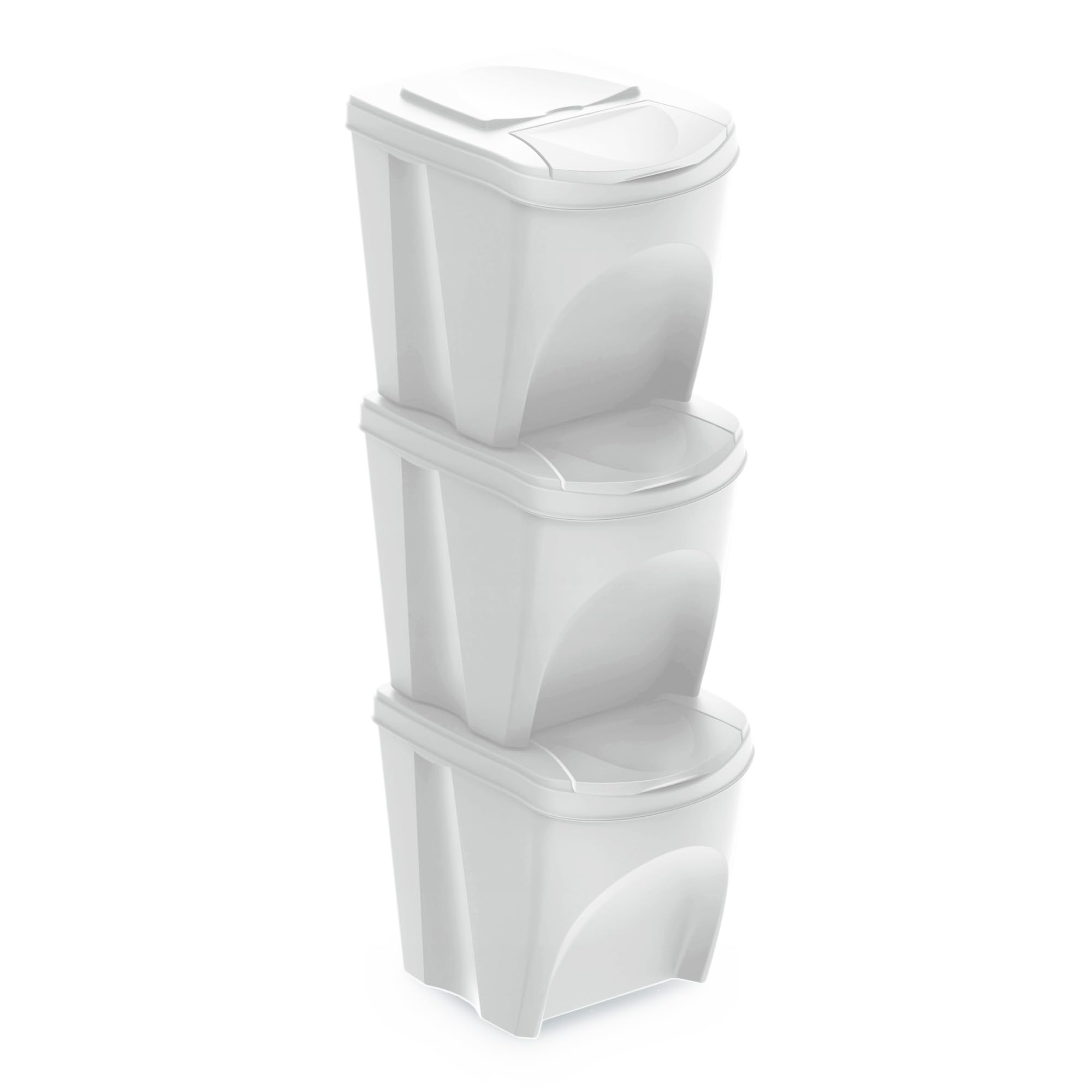 Prosperplast KEDEN SORTIBOX - Set di 3 bidoni della spazzatura, bianco rotto, volume 3 x 25 l