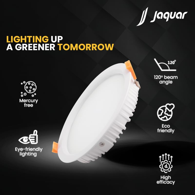 Image of Jaquar 9W Areva Prime Round Downlight with Aluminum housing | 5 Year Warranty | Cool White (6500k) Sleek Backlit Design | Recessed Mounted False Ceiling | 80 mm Cutout |90x28 mm (Pack 4)