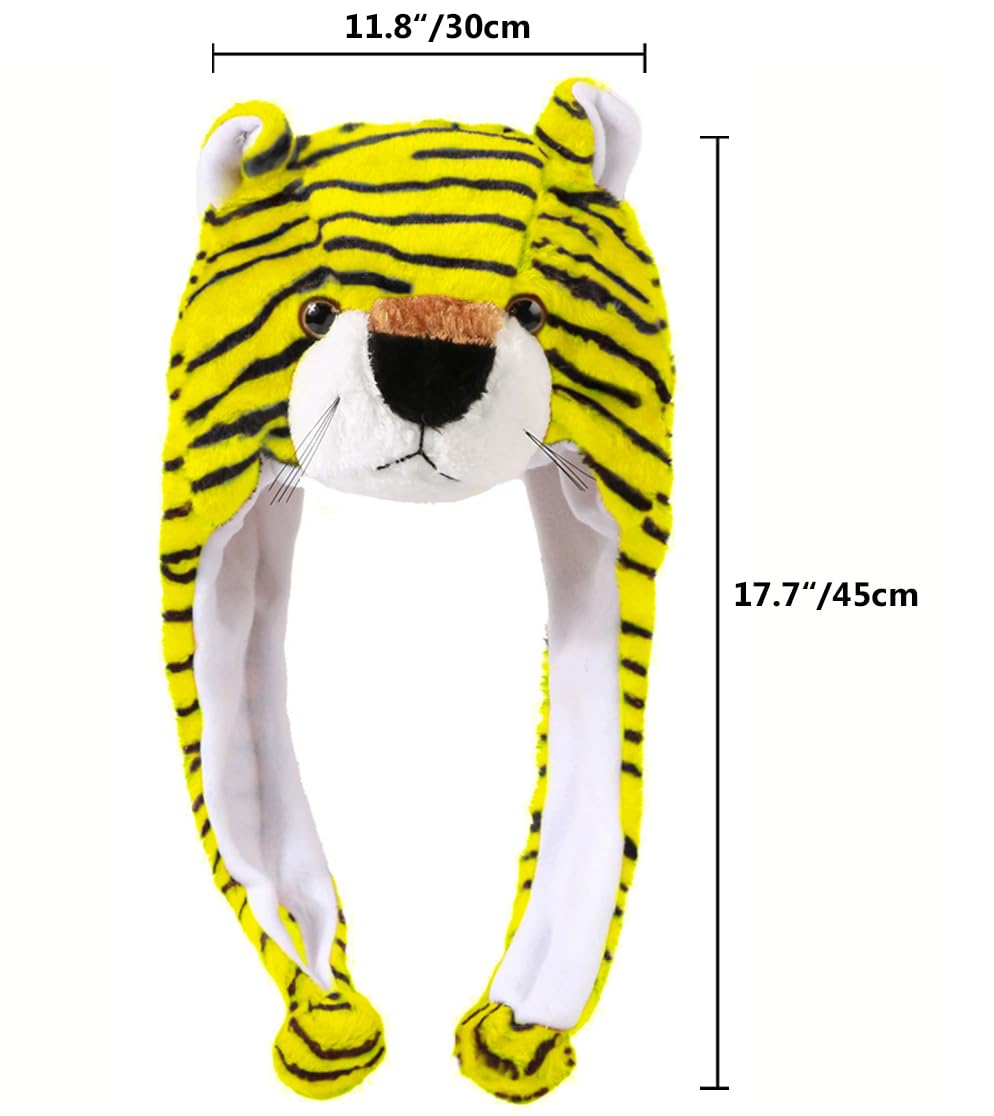 Naichuo Plush Animal Hat with Ear Flaps, Cozy Novelty Party Cap for for Kids Teens Adults Halloween Christmas(Brown Tiger) - Image 4