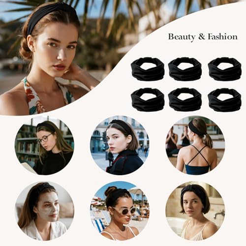 Image of HSEM Headbands for Women, Wide Elastic Head Bands, Non-Slip Thick Hair Bands, Sports Stretchy Sweat Bands, Large Knotted Soft Headband for Washing Face, Makeup, Workout, Spa, Fashion, 6-Pack Black
