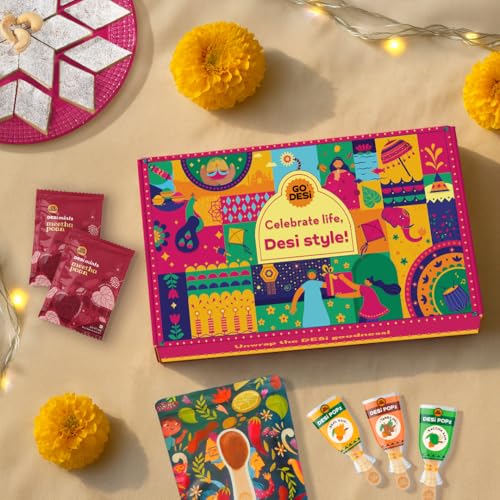 Image of GO DESi Fun Gift Box -17 Items | Kaju Katli | DESi POPz: Tangy Imli, Real Aam, Kaccha Aam | Coconut Barfis | Meetha Paan | Fruit bars