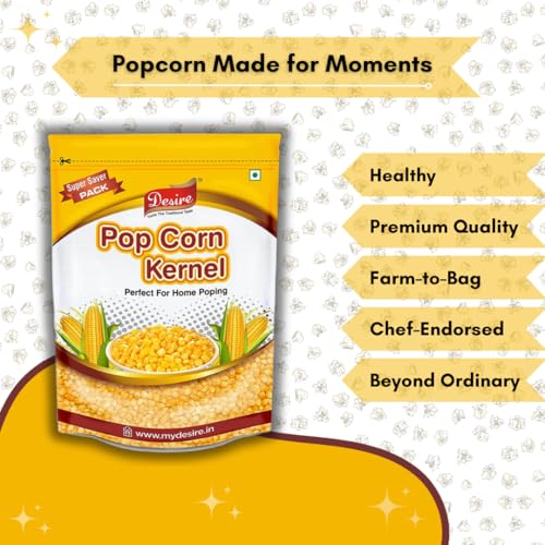 Image of Desire Popcorn Kernel Seeds, 4kg | Jumbo Size Imported Makkai Popcorn Kernels | High Expansion, Perfect for Homemade Popcorn