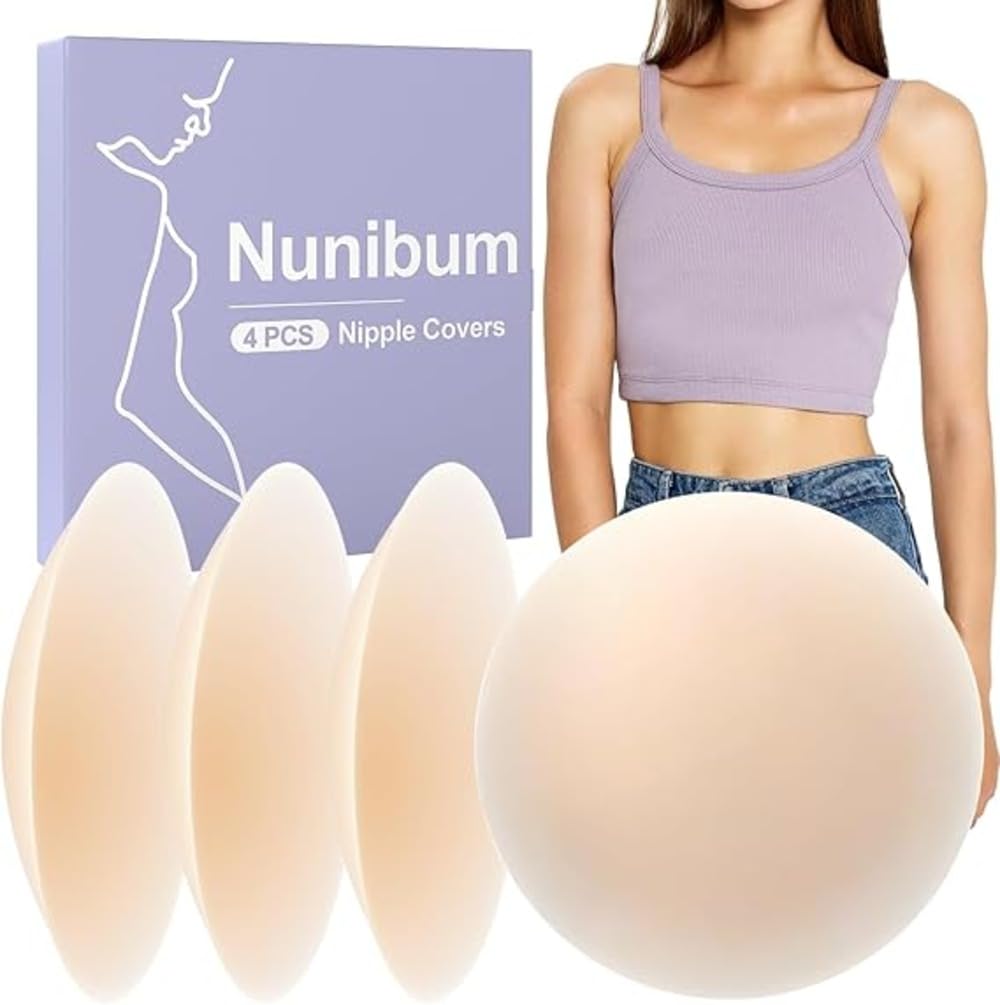 TEKCOOL 2 Pair Nipple Covers Reusable Comfortable Invisible Adhesive Silicone Pasties for Women. Beige