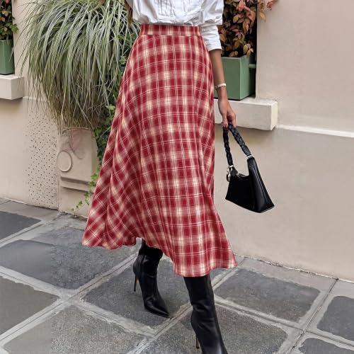 Plaid Skirts for Women A-line Elastic Waist Long Skirts Fall Outfit 2026 - image 5