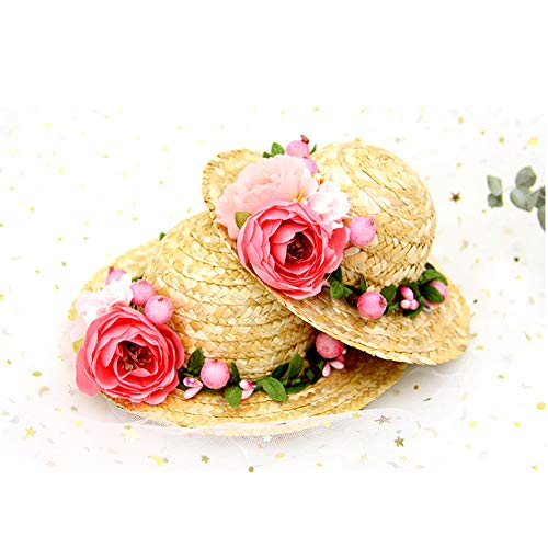 Nacoco Cat Hat Sunflower Straw Hat Handcrafted Rose Lovely Sun Cap Accessories For Small Dogs And Cats Photograph (M, Pink) #TOP2